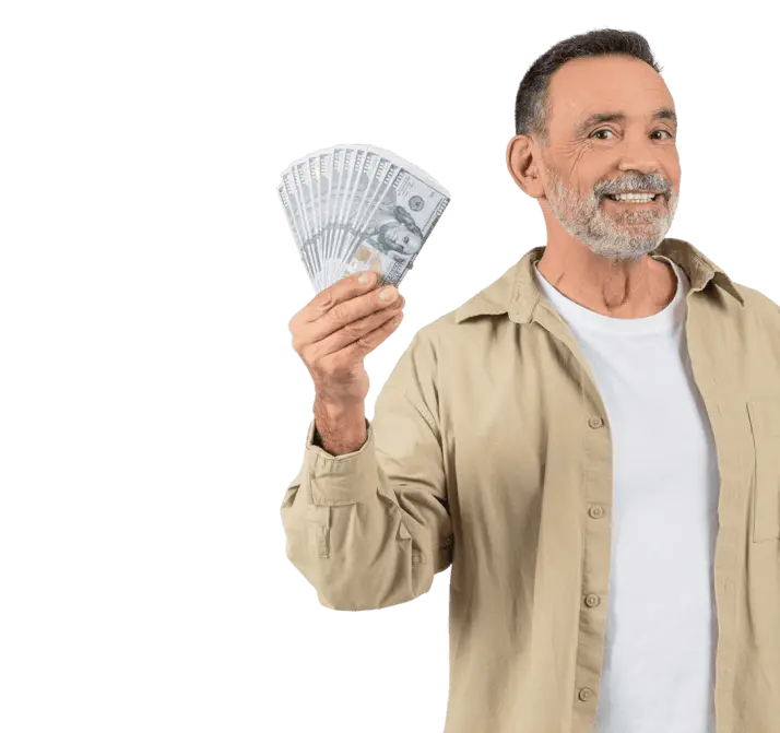 elderly man holding us currency